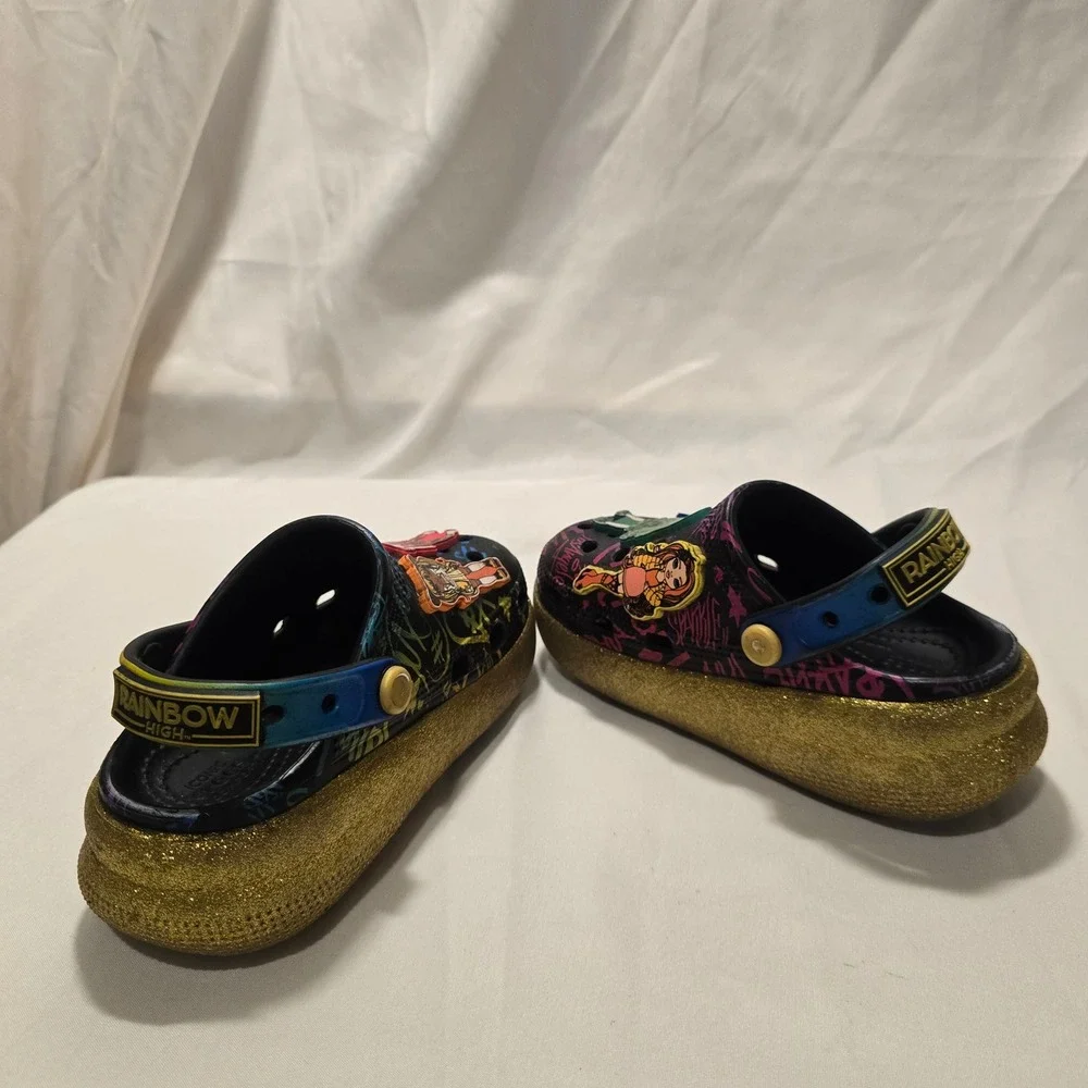 Kids‎ Rainbow High Crocs Clogs Charm Glitter Gold Strap Size C11